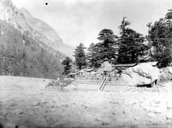 Temple looking down the valley,Gangotri,1883 